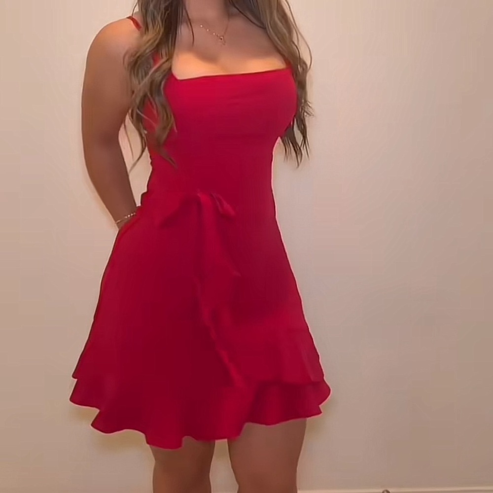 Red Ruffle Wrap Cami Dress - Picture 3 of 3